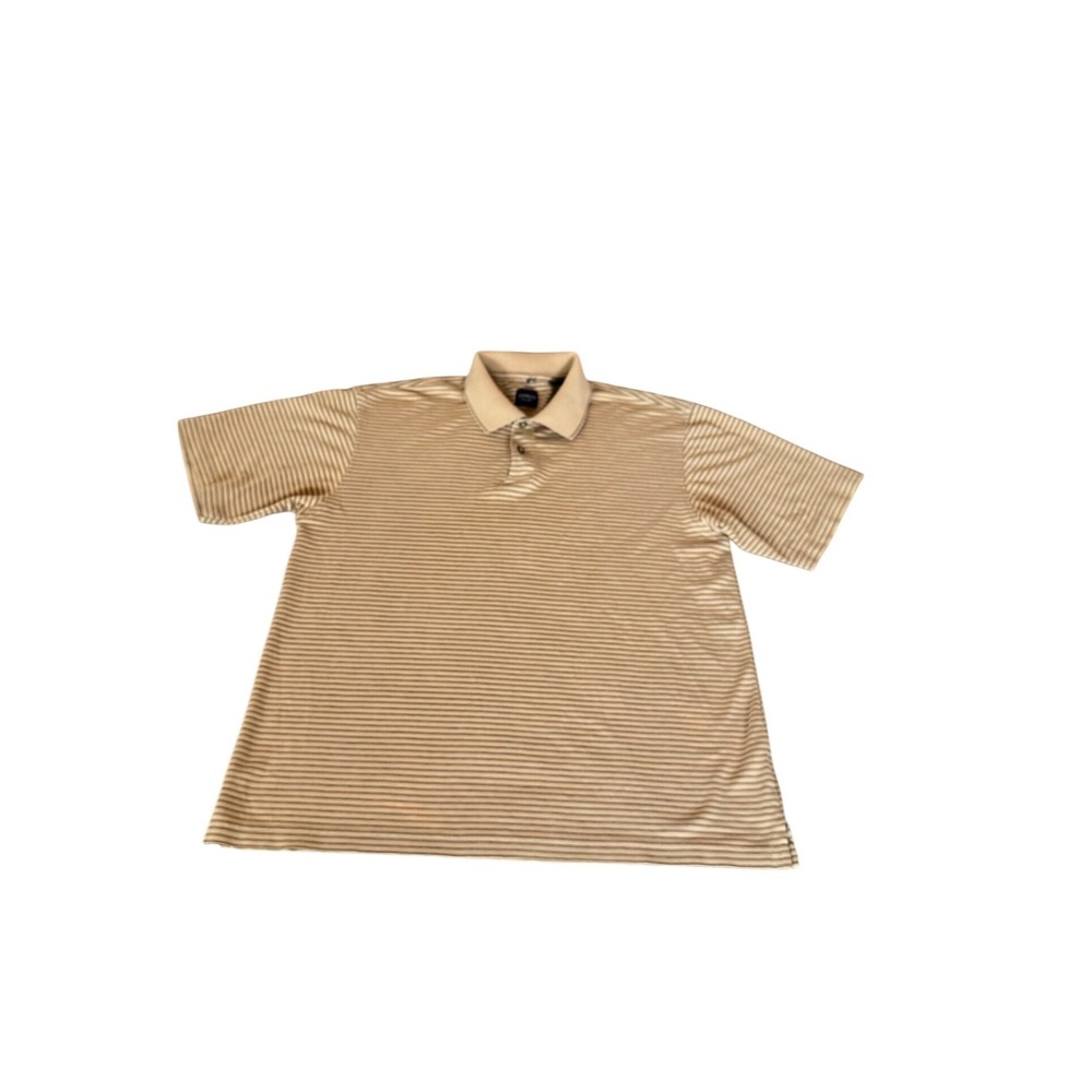 Arrow Mens Short Sleeve Striped Polo Shirt Tan Brown Collared Size M